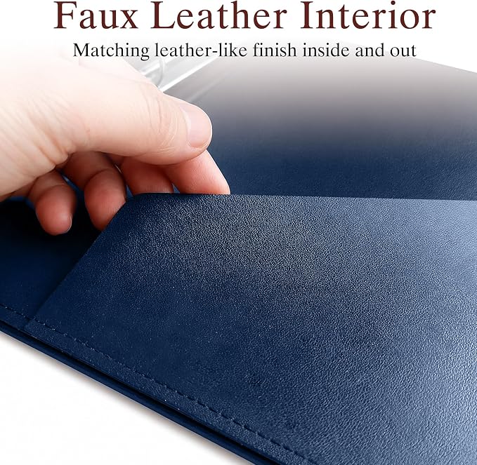 Vintage Faux Leather 3-Ring Binder, 2-Inch Spine, Round Ring, Fits Letter Size 8.5" x 11" Paper, Built-in Interior Pockets, Professional Document Binder (Blue, 2 Inch)