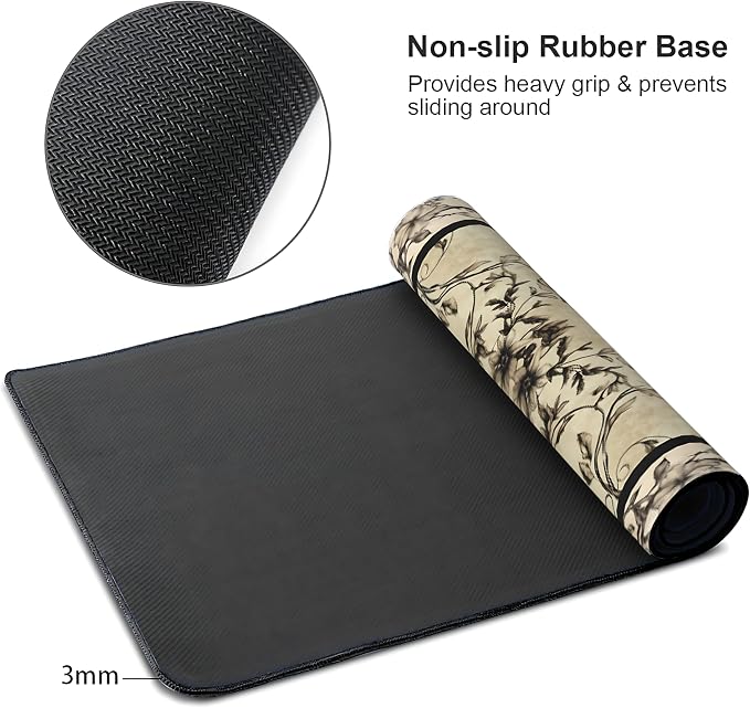 Floral Aesthetic Rose Gaming Mouse Pad, Earth Black Rug Desk Mat with Anti-Slip Base & Stitched Edges, Computer Keyboard & Laptop Pad, 35.4" x 15.7" in in Workstation Accessories