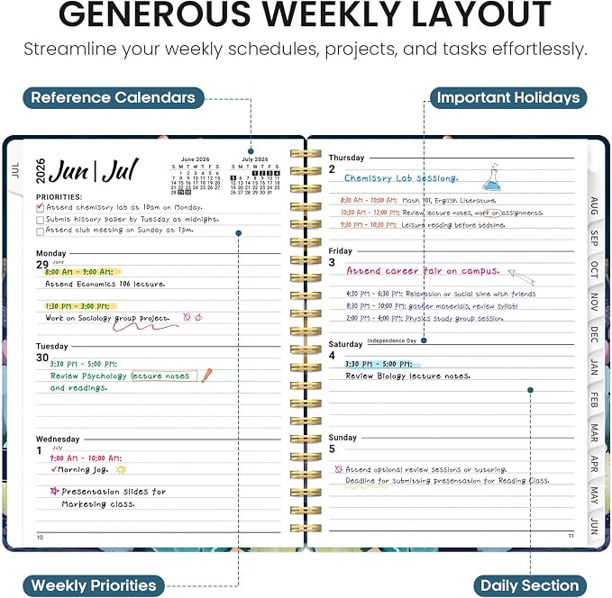 Taja Planner 2026-2027, Jul 2026-Jun 2027 Monthly & Weekly Calendar Planner | 6.3" x 8.5", Hardcover Academic Calendar, Teacher Student Agenda Book with Tabs, School Office Supplies, Desert Whimsy