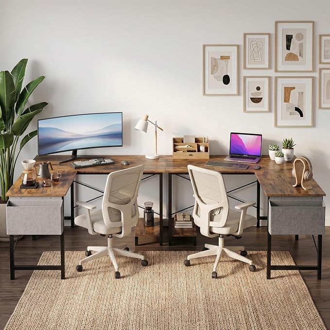 Alpen Corner Desk, 50 Inch L Shaped Gaming Desk with Storage Pocket and CPU Stand, Work Desk for Home Office, Small Corner Study Writing Table with Sturdy Metal Frame, Rustic Brown
