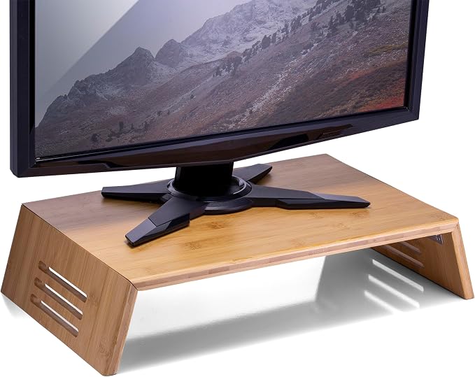 Achieva Monitor Stand - Bamboo Monitor Riser with Under-Desk Storage, 17.56" x 12.44" x 2.64", Natural Finish