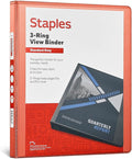 Staples Standard 0.5-Inch 3-Ring View Binder, Holds Up to 100 Sheets, Orange, Slim Binder for Office, School & Home