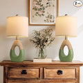19" Table Lamps Set of 2, Bedside Lamps for Living Room, Lamps for Bedroom, Farmhouse Rattan Table Lamp, Small Space Nightstand Lighting, Rustic Home Office Decor (Green, Bulb Not Included)