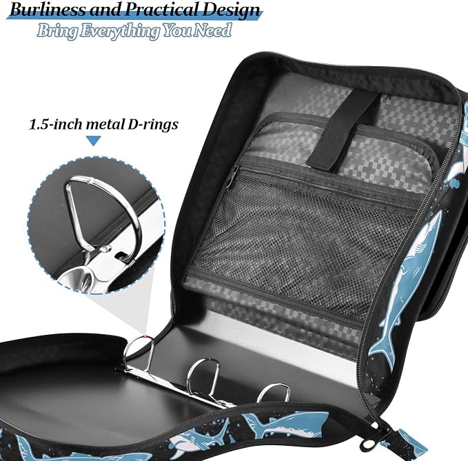 Personalized Hammerhead Shark 3 D-Ring Binder Bag Zipper Organizer | Multi-Pocket with Handle and Detachable Shoulder Strap Holds 500 Sheets for School Office Supplies