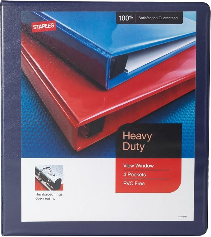 Staples Heavy Duty 1" 3-Ring View Binder, D-Ring, Blue, 4/Pack