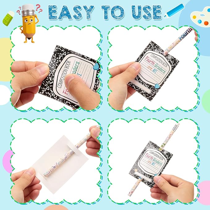 Tenceur 48 Set Back to School 4th Graders Pencils & Cards Gifts Bulk