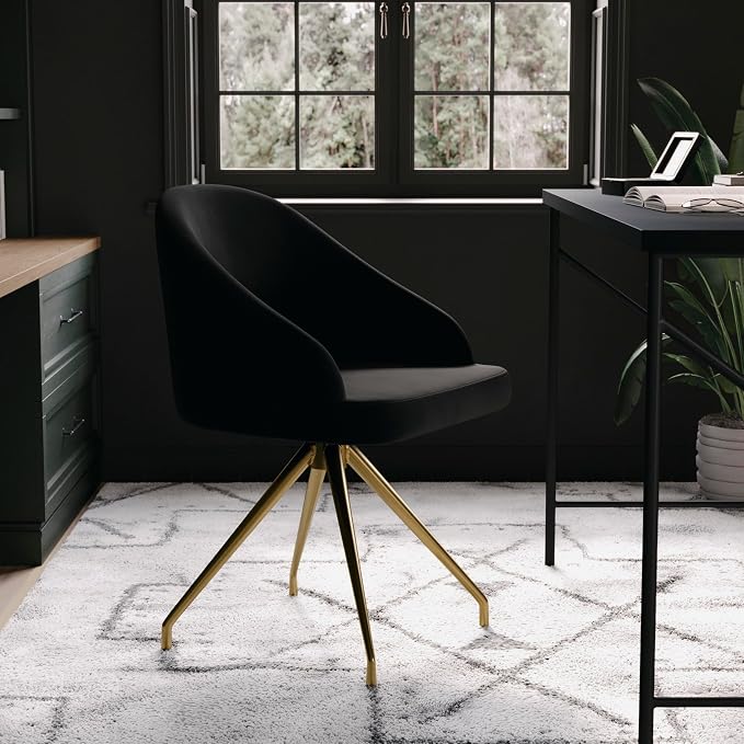 Martha Stewart Sora Upholstered Stationary Office Chair, Black | Polished Brass Frame