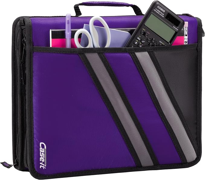 Case-it The Z Shape Zipper 6 Piece Casepack - Two s in One - Double Sided 1.5 Inch D-Ring - Multiple Pockets - 500 Page Capacity - Comes with Shoulder Strap, Deep Purple, Z-176, 6 Piece casepack