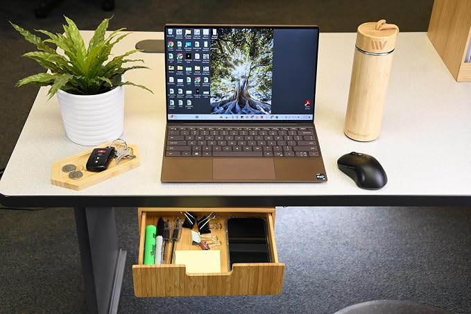 MobileVision Bamboo Mountable Drawer for Under Desk, Office Supply Storage for Pens Pencils Paper & More 9.5 x 7.5 x 2.5 INCHES (Inner Drawer Height: 1.25 IN)