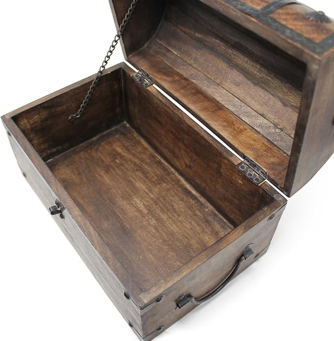 Nautical Cove Treasure Chest Keepsake and Decorative Wood Box (XX-Large 13x8x8.75) - Storage Box, Wooden Box with Hinged Lid, Rustic Storage, Pirate Storage Box, Vintage Wooden Chest