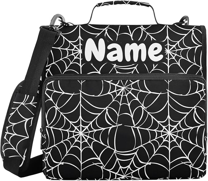 Custom White Black Spider Web Pattern 3 Ring Binder Bag 1.5 inch Personalized Name Binder Organizer 500 Sheet Documents Storage for School Office