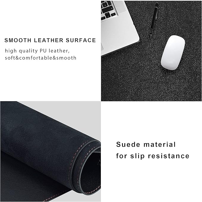 ZORESYN Leather Desk Mat 43.3 x 27.6 Inch (Black) for Office & Home - Extended Widen Mouse Pad, Waterproof Faux Leather Desk Pas with Non-Slip Base