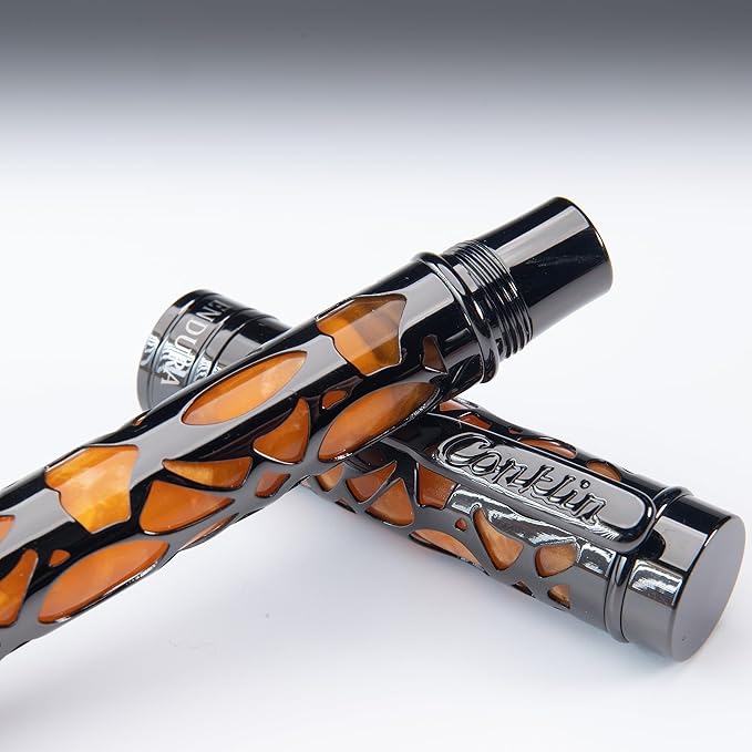 Conklin Endura Deco Crest Fountain Pen in Orange with Rose Gold Accents – Extra Fine Nib, Refillable Luxury Writing Instrument