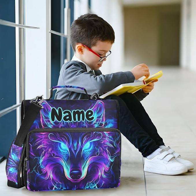 Custom Mystical Wolf Face 3 Ring Binder Bag 1.5 inch Personalized Name Binder Organizer 500 Sheet Documents Storage for School Office