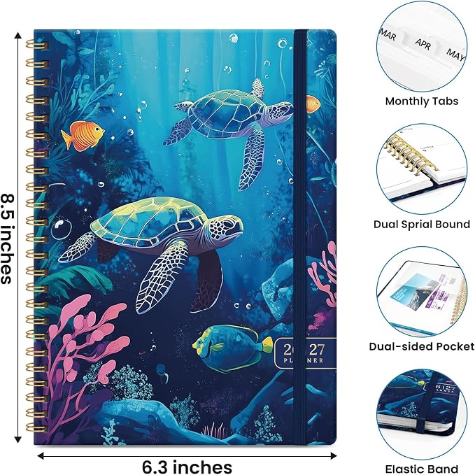 ZOTIA Academic Planner 2026-2027, Monthly & Weekly Jul 2026-Jun 2027 | Ocean Turtles, 6.3" x 8.5" Calendar Planner for Women, Hardcover Pretty Organizer for Women, School Office Home Supplies