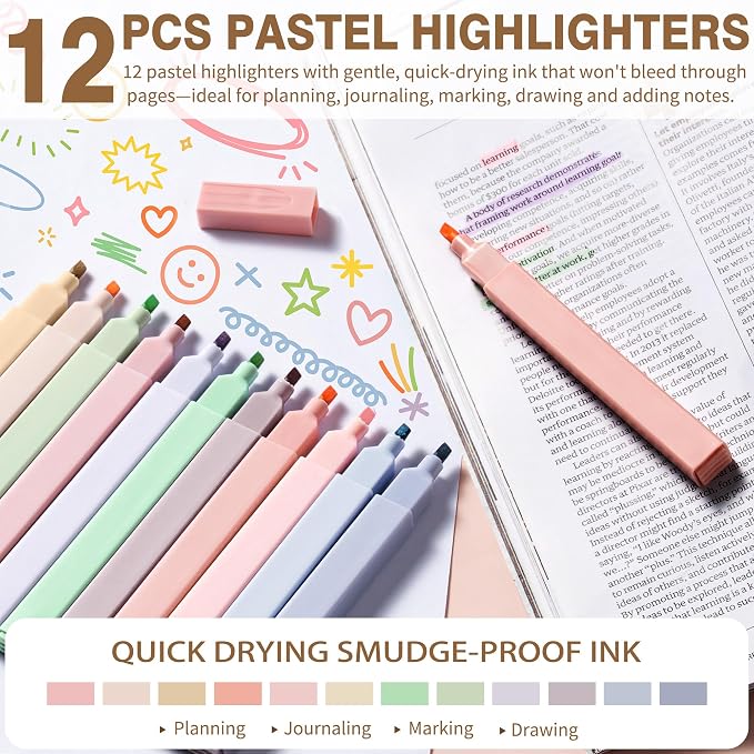 62PCS Aesthetic School Supplies Cute Back to School Supplies Stationary Set | College Preppy Essentials Kit with Large Pencil Pouch Case, Pastel Highlighters Gel Pens Mechanical Pencils for Student Girls