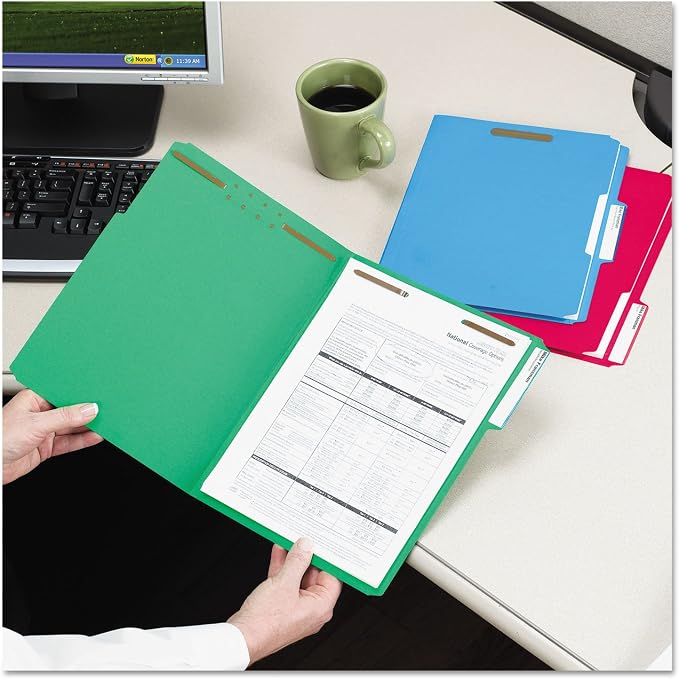 Smead Fastener File Folder, 2 Fasteners, Reinforced 1/3-Cut Tab, Legal Size, Green, 50 per Box (17140) (Pack of 1)