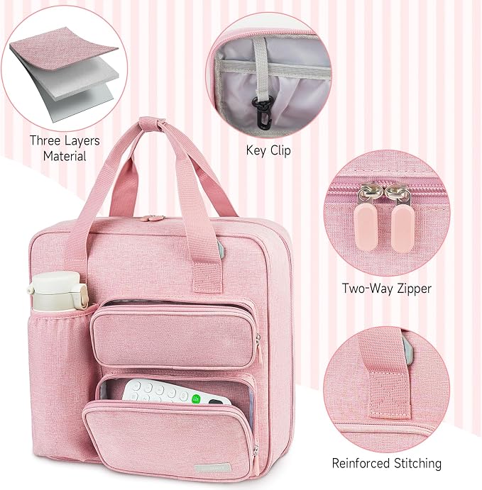 Zipper Binder 3 Ring, 500 Sheets Capacity, Binder 2 Inch with Shoulder Strap Fits 13 Inch Laptop for School and Office,Pink