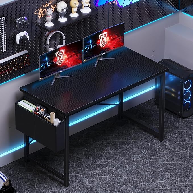 OLIXIS Computer Desk, 47 Inch Gaming Desks for Home Office Small Spaces | Writing Study Craft Work Table, Computer Workstation for Bedroom with Storage Bag, Black