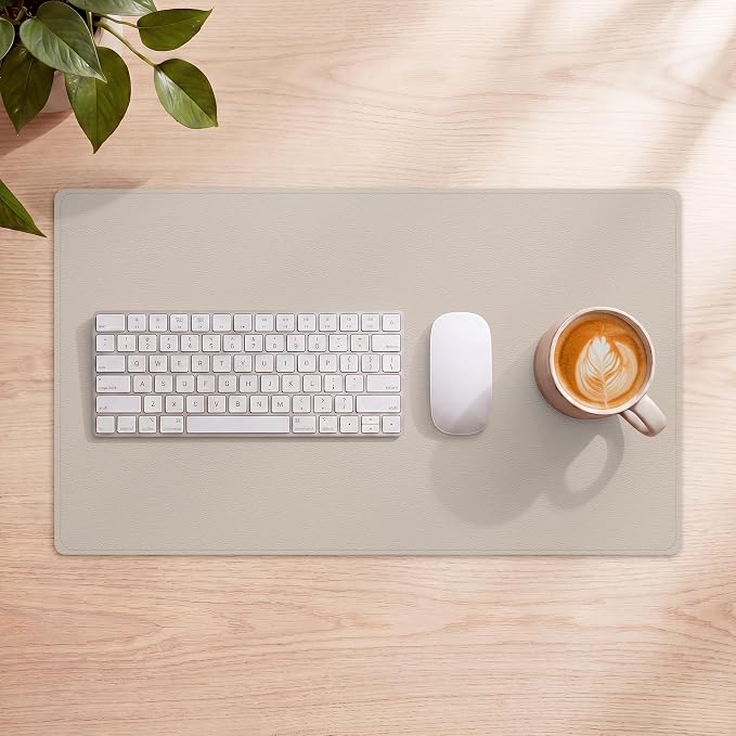 AFIING Desk Mat, Beige, 23.6" x 13.8", Desk Pad Protector | Dual-Sided Cork & PU Leather, Waterproof, Non-Slip for Mouse, Writing, Home Office, Study & Laptop