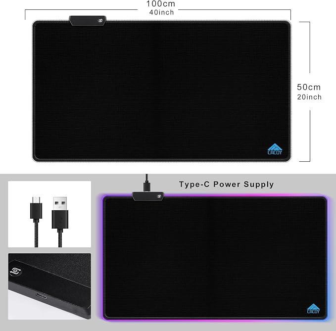 Cacoy 40"x20" RGB Gaming Mouse Pad, XXL Large LED Computer Mouse Mat, Black | Extended RGB Desk Mat with Textured Surface,9 Lighting Modes,Stitched Edges,Non-Slip Rubber Base Mousepad Optimized for Gamer