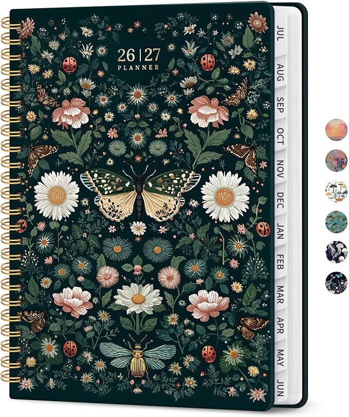 Taja Planner 2026-2027, Jul 2026-Jun 2027 Monthly & Weekly Calendar Planner | 6.3" x 8.5", Hardcover Academic Calendar, Teacher Student Agenda Book with Tabs, School Office Supplies, Insects in Blooms