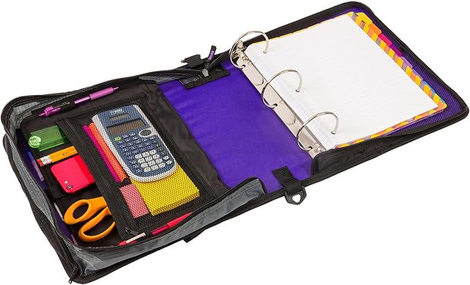 Case-it School Zipper Binder | 3" O-Rings | 600-Sheet | D-146 Purple Haze | Mighty Zip Tab, 5-Subject Expanding File Folder, Multiple Pockets, Storage Organizer, Shoulder Strap, Office
