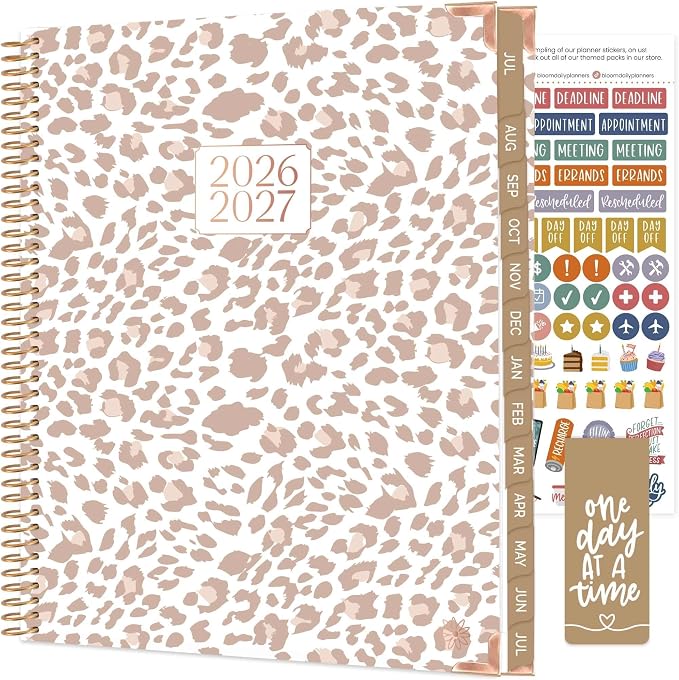 bloom daily planners HARDCOVER Planner 2026-2027 (8.5" x 11") Academic Year (July 2026 - July 2027) - 13 Months Task Goal Planner for Women - Monthly & Weekly Agenda Book - Tan Leopard