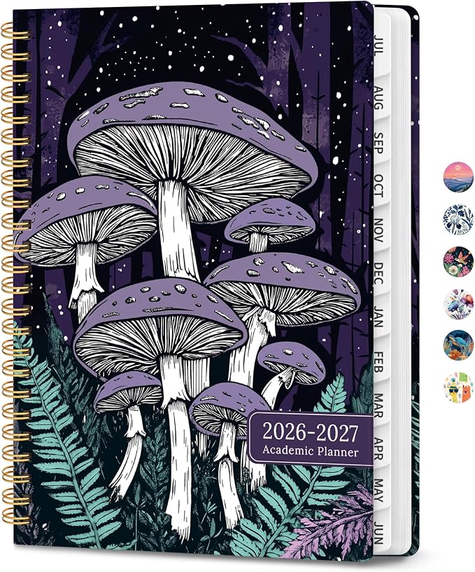 Planner 2026-2027, Academic Year Monthly & Weekly Planner Caledndar, July 2026 - June 2027, Hardcover Large Planning Agenda Book with Tabs for School Office Supplies, 8.5" x 11" - Enchanted Fungi