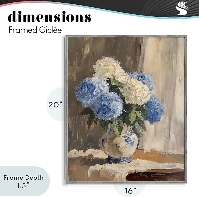 'Vintage Hydrangea in Ceramic Vase'| Framed Giclee Art | Stupell Industries | Gray, 16 x 20 Inches, Easy to Hang and Sturdy, Made in USA, by LSR Design Studio