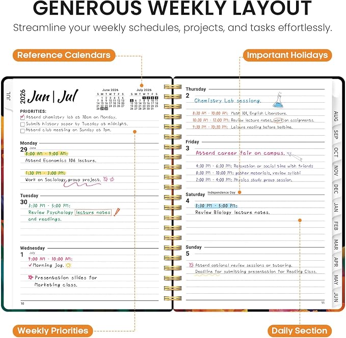 Taja Planner 2026-2027, Jul 2026-Jun 2027 Monthly & Weekly Calendar Planner | 6.3" x 8.5", Hardcover Academic Calendar, Teacher Student Agenda Book with Tabs, School Office Supplies, Tulip Blaze