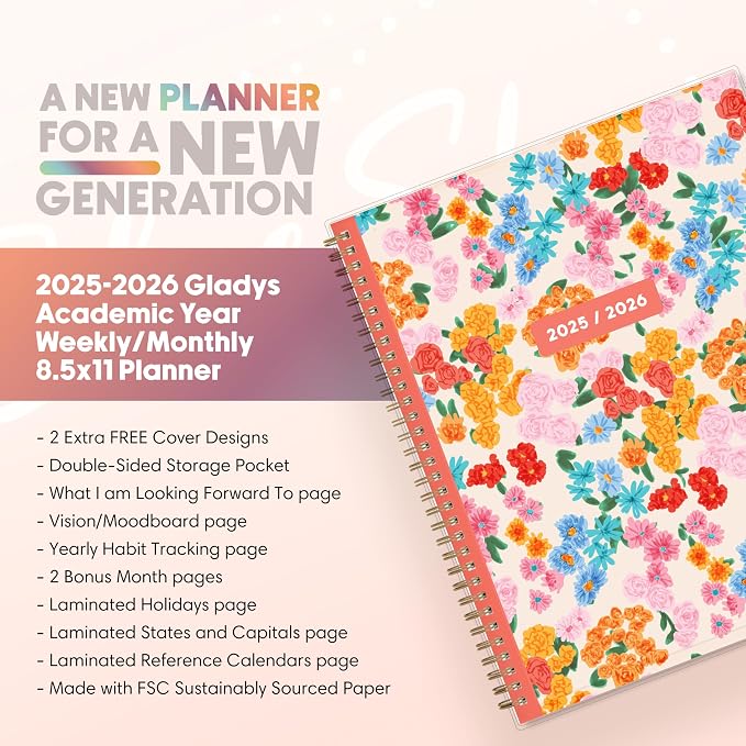 Blue Sky Gen Z 2025-2026 Weekly & Monthly Academic Planner, 8.5"x11" Gladys