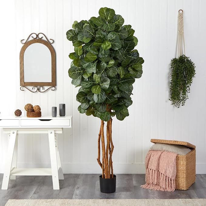 Nearly Natural 7 ft Artificial Fiddle Leaf Fig Tree with Nursery Pot | Lush Deep-Green Foliage, Maintenance-Free, Sturdy Nursery Pot, Ideal for Home or Office Decor
