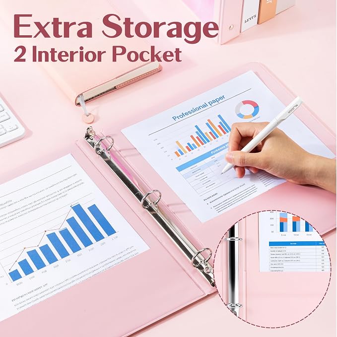 deli 1-inch 3 Ring Binder Pink,11" x 8.5" US Letter Size,2 Pack | 3 Ring Binder with 2 Interior Pockets, 175 Sheets Capacity, 1 inch Binders fits 11" x 8.5" US Letter Size