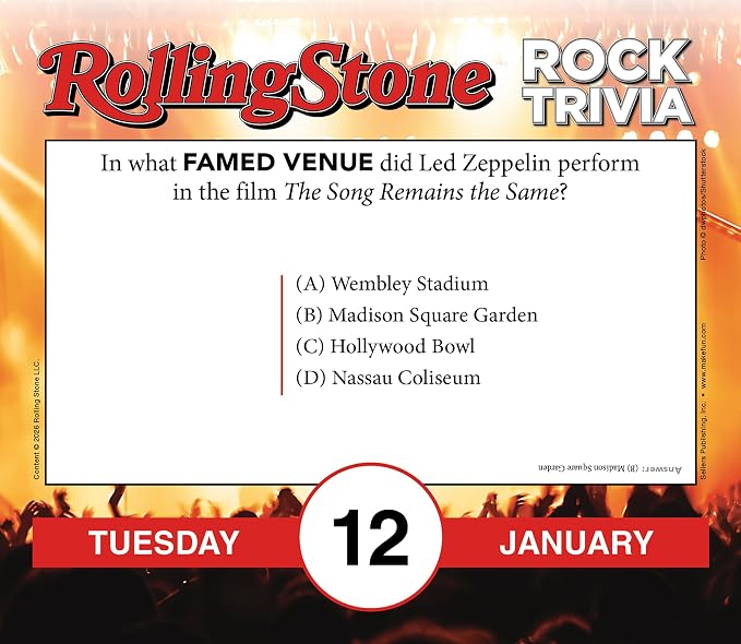 Rolling Stone Rock Trivia 2027 Daily Desk Calendar: Boxed Page-a-Day Music Quiz Calendar with Day-to-Day Rock History, Legends & Iconic Moments