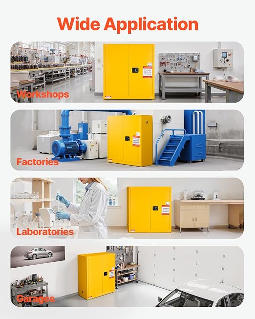 VEVOR Flammable Cabinet 18" x 43" x 46", 29 Gallon Flammable Storage Cabinet with Adjustable Shelf, Cold-Rolled and Galvanized Steel Fire Cabinets, for Commercial Industrial Home Use, Yellow