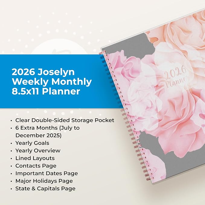 Blue Sky 2026 Weekly & Monthly Planner Calendar, 8.5"x11", Joselyn
