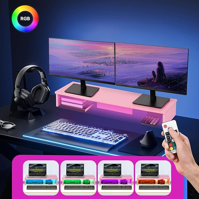 TV Riser Stand with LED Lights, 42.5" Super Large Monitor Stand Riser, Tabletop TV Stand Riser for Desk, Desk Shelf for Top of Desk, Desktop Organizer for Computer, TV, Laptop, Printer