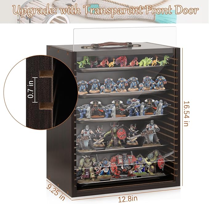 Miniature Carrying Case, Wooden Display Case for Action Figures, Black | Miniature Storage, Miniature Display Case, Miniatures Transport Case, Display Shelf for Collectibles & Mini Figures