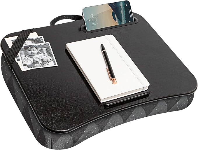LAPGEAR Designer Lap Desk – Gray Argyle, 2-Pack with Storage Basket