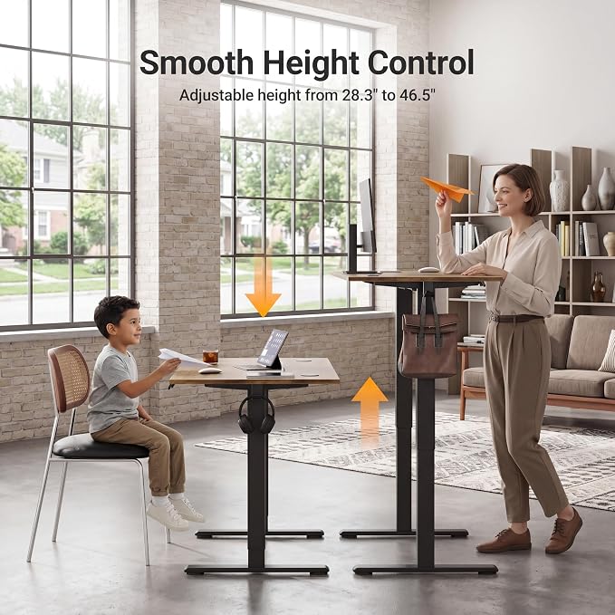 Claiks Electric Height Adjustable Standing Desk, 55x24 Inch, Rustic Brown | Smooth Height Adjustment, 3 Memory Presets, Cable management hub & hook, Stable Steel Frame, 156 lbs Capacity, Easy Assembly