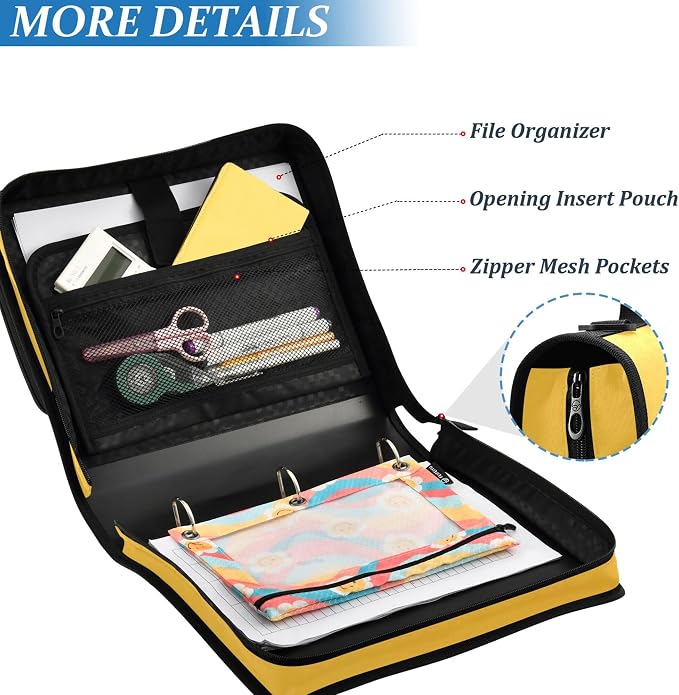 MNSRUU 3 Ring Binder Bag, 2 Inch D-Rings Easily Organizes 1 Inch Fits Letter Sized Paper, Funny Giraffe Large 3 Hole Zipper Binder Organizer for School Office Supplies