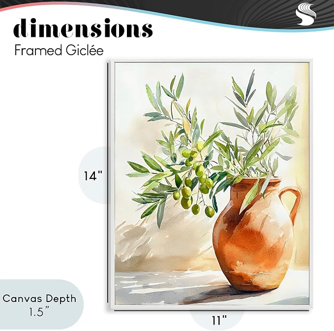 'Olive Branch in Terracotta Vase'| Framed Giclee Art | Stupell Industries | White, 11 x 14 Inches, Easy to Hang and Sturdy, Made in USA, by LSR Design Studio