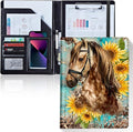 Padfolio/Portfolio Folder Clipboard,Padfolio Clipboard,Writing Portfolio Leather with Cover for Card Holder Slot Letter Size A4 for Office Conference Notepad Clip Boards,Horse Leopard Sunflower