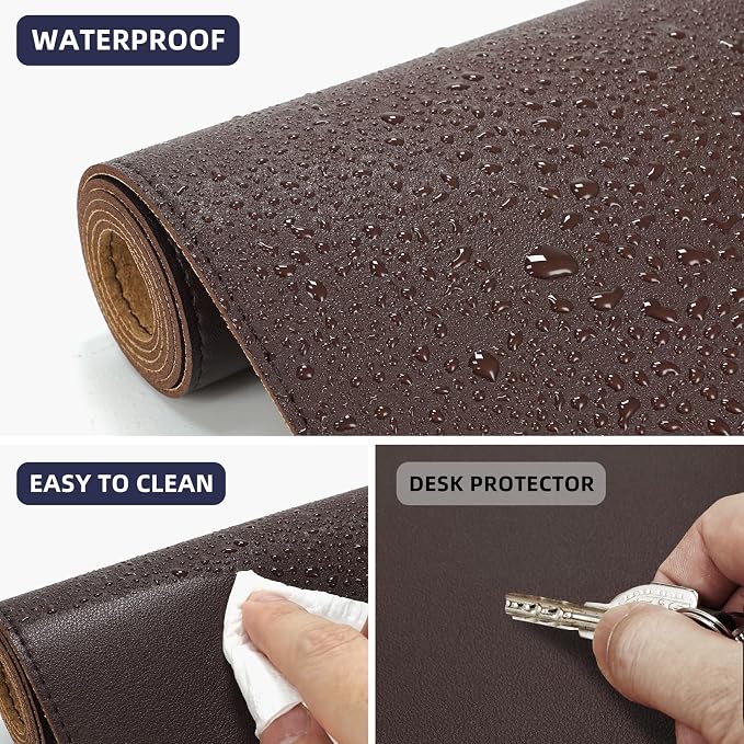 AFIING Leather Desk Pad Protector, Large Desk Mat with Natural Cork & PU Leather, Mouse Pad, Non-Slip, Waterproof Desk Writing Pad for Office and Home (Coffee)
