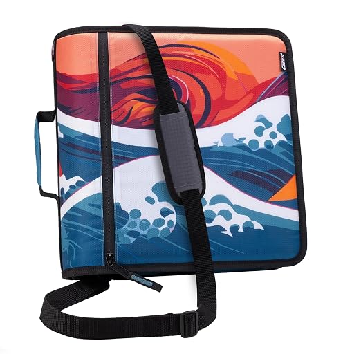 Case-it School Zipper Binder | 3-Inch O-Rings | 600-Sheet | D-146 Wave | Mighty Zip Tab, 5-Subject Expanding File Folder, Multiple Pockets, Storage Organizer, Shoulder Strap, Office