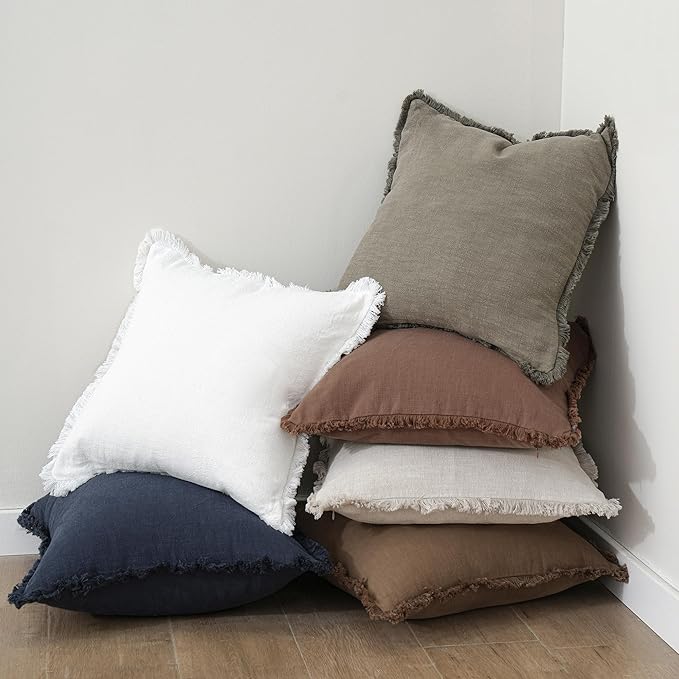 Foindtower Set of 2 Decorative Linen Fringe Throw Pillow Covers Boho Farmhouse Cushion Cover with Tassels Accent Pillowcase for Couch Bed Sofa Living Room Home Bedroom Decor, 12×24 Inch, Navy Blue