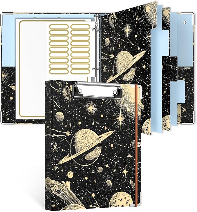 Rouidr Mini 3 Ring Binder with clipboard, 1 inch Round Binder Organizer, 8.5"x5.5" Cute Binder with 5 Dividers Tabs & Clear Sleeves, School Supplies, Office Supplies