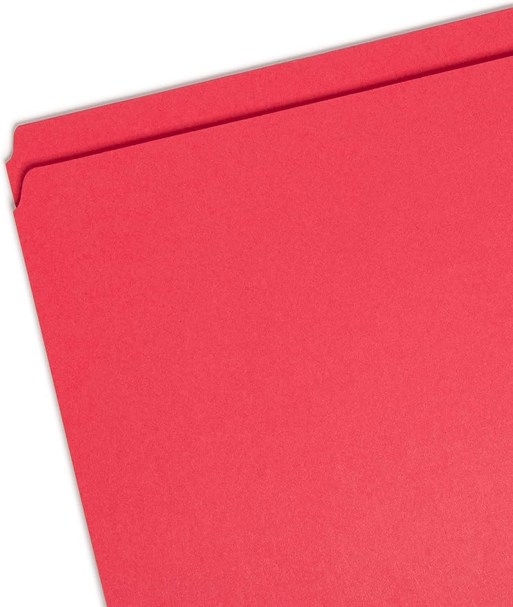 Smead File Folder, Reinforced Straight-Cut Tab, Letter Size, Red, 100 per Box (12710)