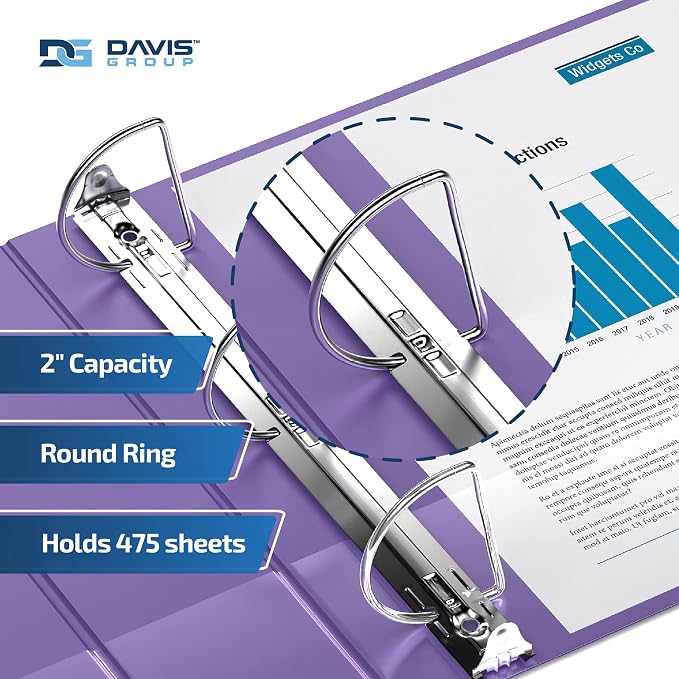 Premium Economy 3-Ring Binder, Spine Label, 2" D Rings, 6 Pack | Heavy-duty binder, fits 8.5" x 11" paper, purple, customizable spine, made in Canada, ideal for school or office use